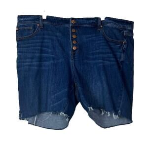 LOFT Plus Shorts Cut Offs Button Fly Raw Hem Mid Rise Dark Wash Women’s Size 22